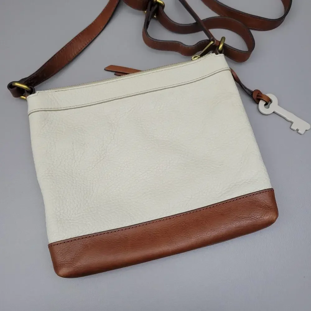 Fossil Fiona Crossbody Women's Purse Small Off White Brown Straps Key Vintage